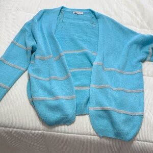 Stylish Blue and Gray Striped Cardigan